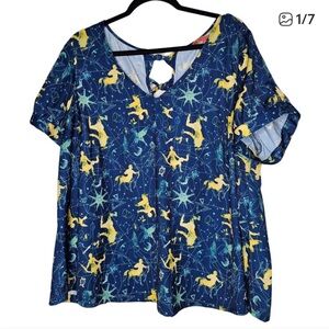 Modcloth Size 2x Blue Constellation Zodiac Astrology Short Sleeve Blouse V Neck